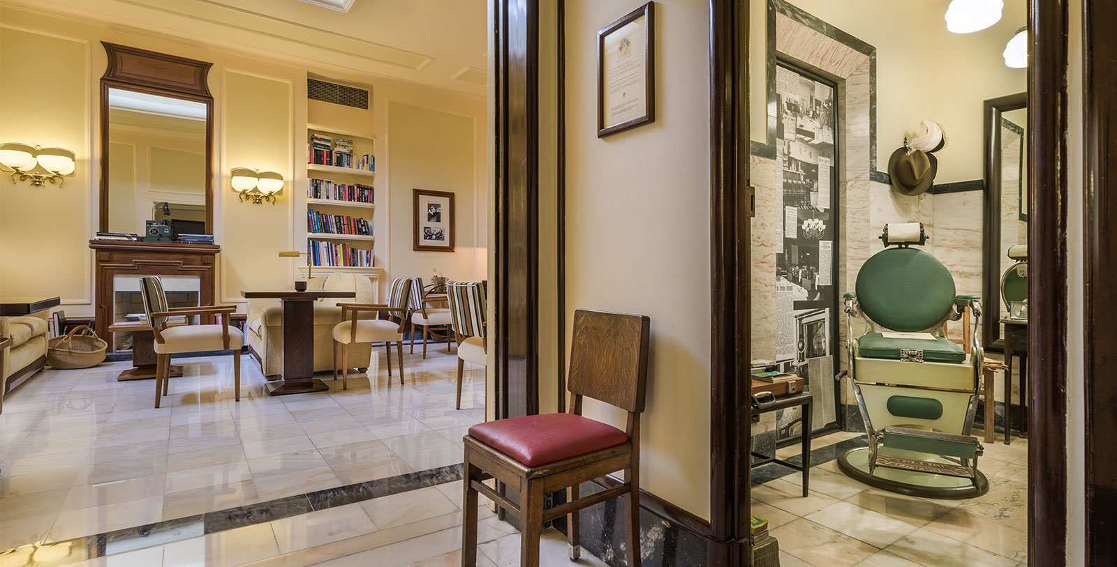Image of Hotel Library and Museum Barbershop at Hotel Britania Art Deco, 1944, a member of Historic Hotels Worldwide in Lisbon, Portugal