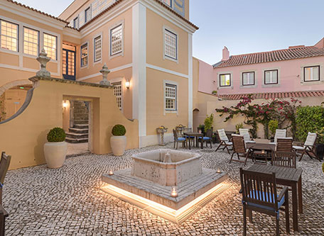 Image of hotel courtyard Solar do Castelo, 1765, a member of Historic Hotels Worldwide in Lisbon, Portugal, Special Offers, Discounted Rates, Families, Romantic Escape, Honeymoons, Anniversaries, Reunions