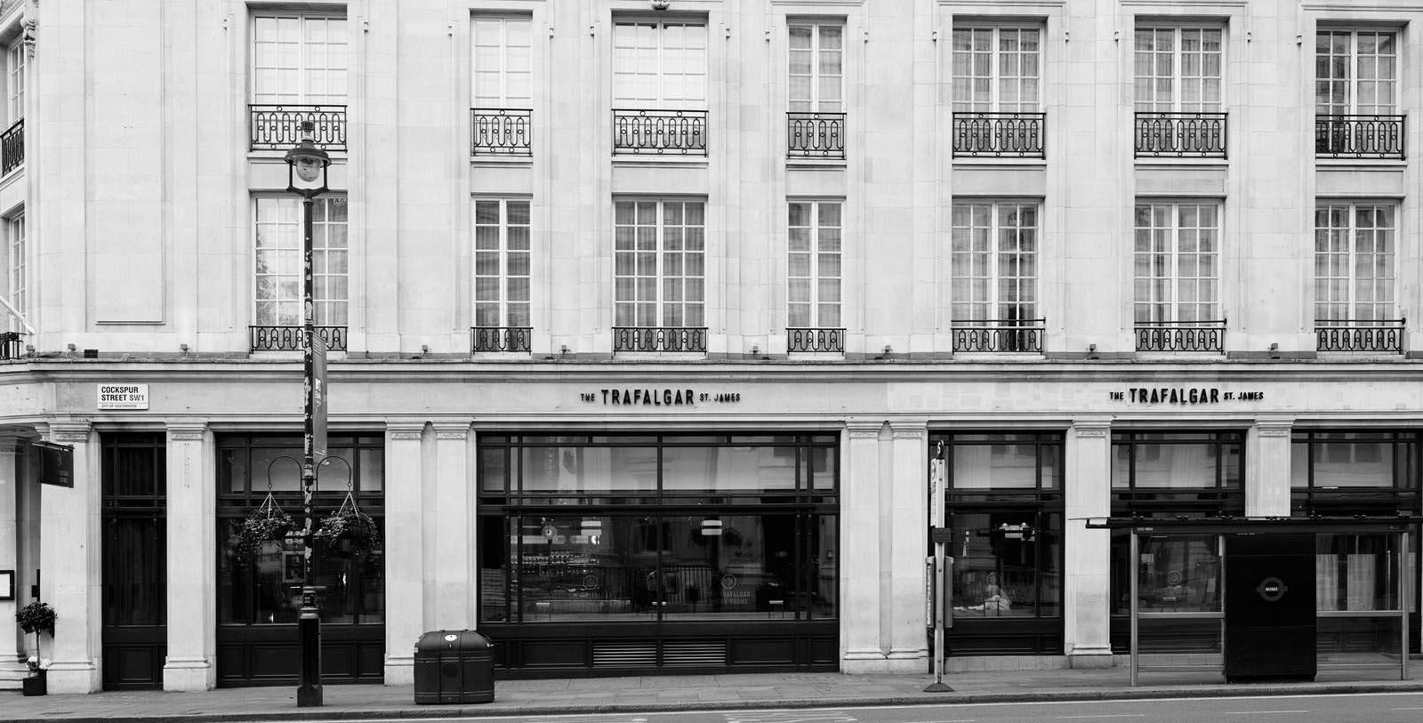 Historic Exterior of the Trafalgar Hotel in London, England, United Kingdom