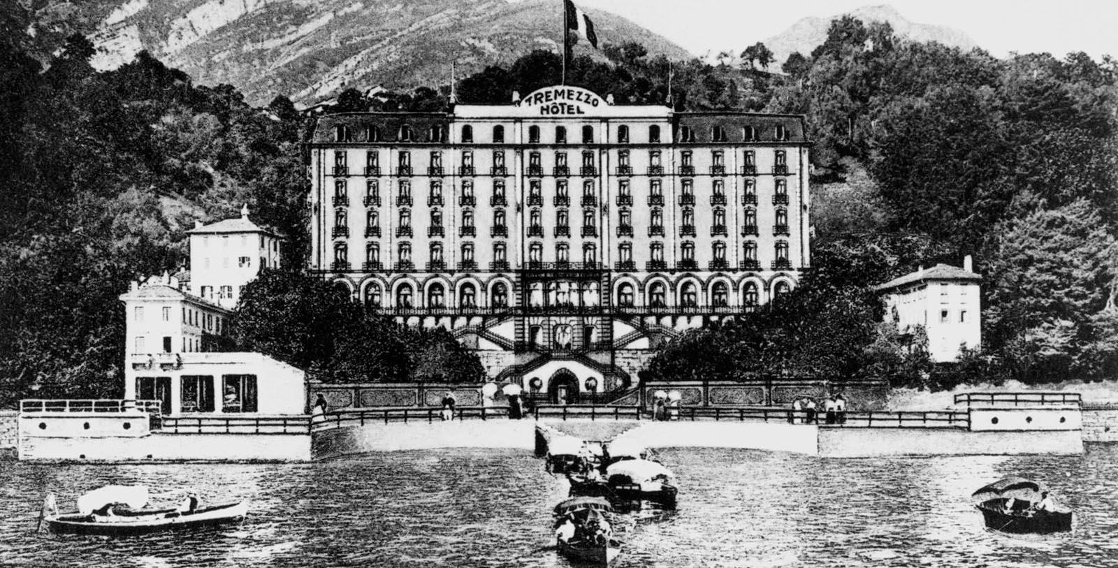 Historic Exterior of Grand Hotel Tremezzo on Lake Como in Tremezzo, Italy