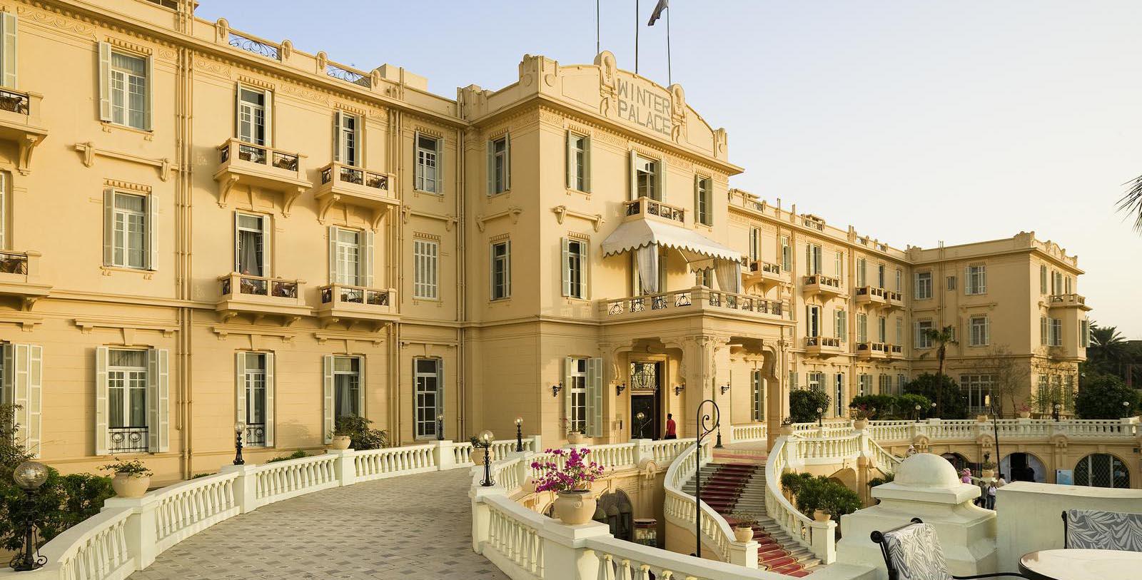 Image of Hotel Front Entrance at Sofitel Winter Palace Luxor, 1886, Member of Historic Hotels Worldwide, in Luxor, Egypt, Special Offers, Discounted Rates, Families, Romantic Escape, Honeymoons, Anniversaries, Reunions