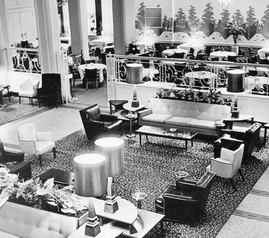 Historical Image of Renovated Lobby Circa 1961, The Virginian Lynchburg, Curio Collection by Hilton, 1913, Member of Historic Hotels of America, in Lynchburg, Virginia.