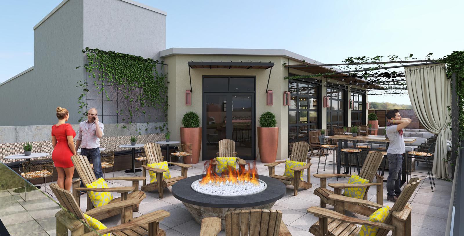 Image of Fire Pit at the Skyline Grill at The Virginian Lynchburg, Curio Collection by Hilton, 1913, Member of Historic Hotels of America, in Lynchburg, Virginia, Explore
