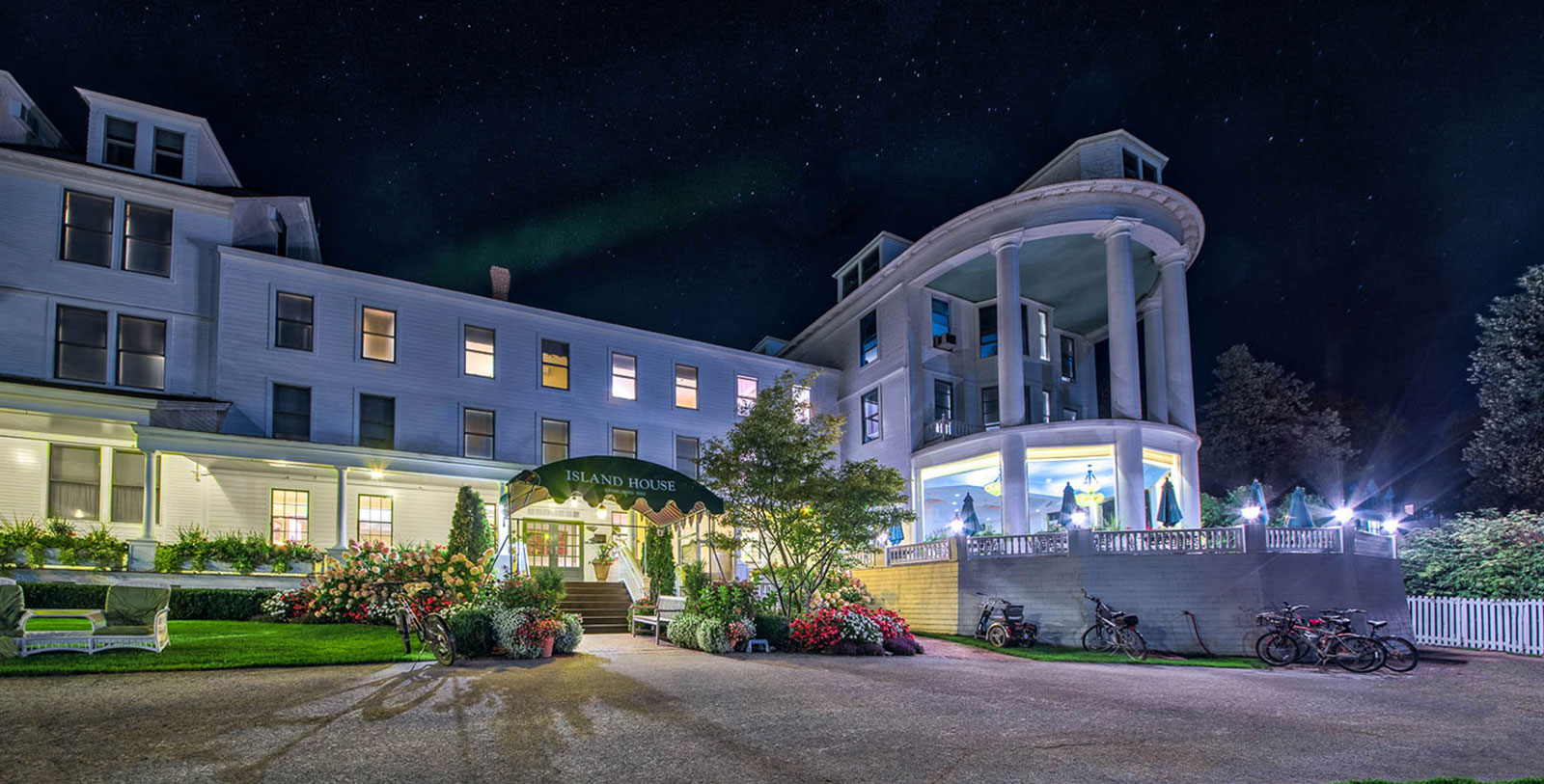 Image of Night Exterior, Island House Hotel in Mackinac Island, Michigan, 1852, Member of Historic Hotels of America, Hot Deals