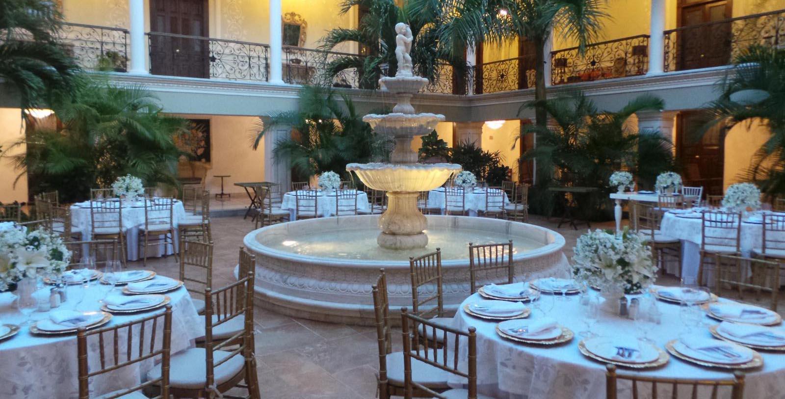 Image of Dining Area in Courtyard with Fountain Mansion Merida On the Park, 1644, Member of Historic Hotels Worldwide, in Yucatan, Mexico, Special Occasions