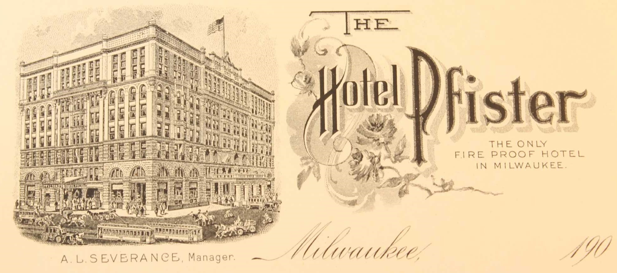 Historical Image of Advertisement, The Pfister Hotel, 1893, Member of Historic Hotels of America, in Milwaukee, Wisconsin