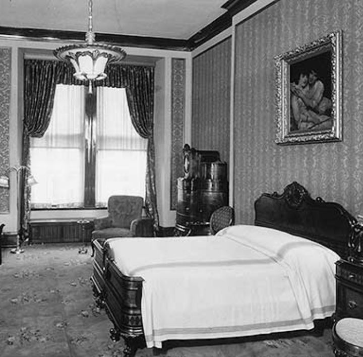 Historical Image of Guestroom Circa 1893, The Pfister Hotel, 1893, Member of Historic Hotels of America, in Milwaukee, Wisconsin.
