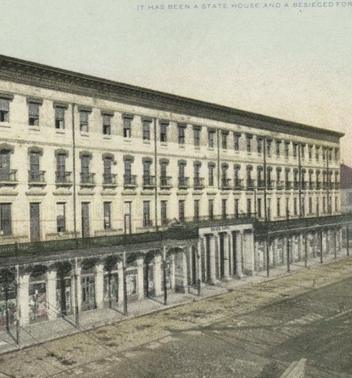 Historical Image of Hotel Exterior on Postcard, Omni Royal Orleans, 1843, Member of Historic Hotels of America, in New Orleans, Louisiana.
