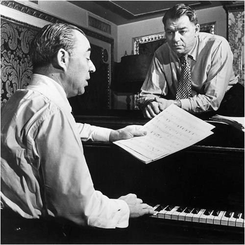 Historical Image of Richard Rodgers and Oscar Hammerstein II c. 1945, Omni Berkshire Place, New York City, 1926, Member of Historic Hotels of America, in New York, New York.