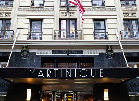 Image of Hotel Front Entrance The Martinique New York on Broadway, Curio Collection by Hilton, 1898, Member of Historic Hotels of America, in New York, New York, Special Offers, Discounted Rates, Families, Romantic Escape, Honeymoons, Anniversaries, Reunions
