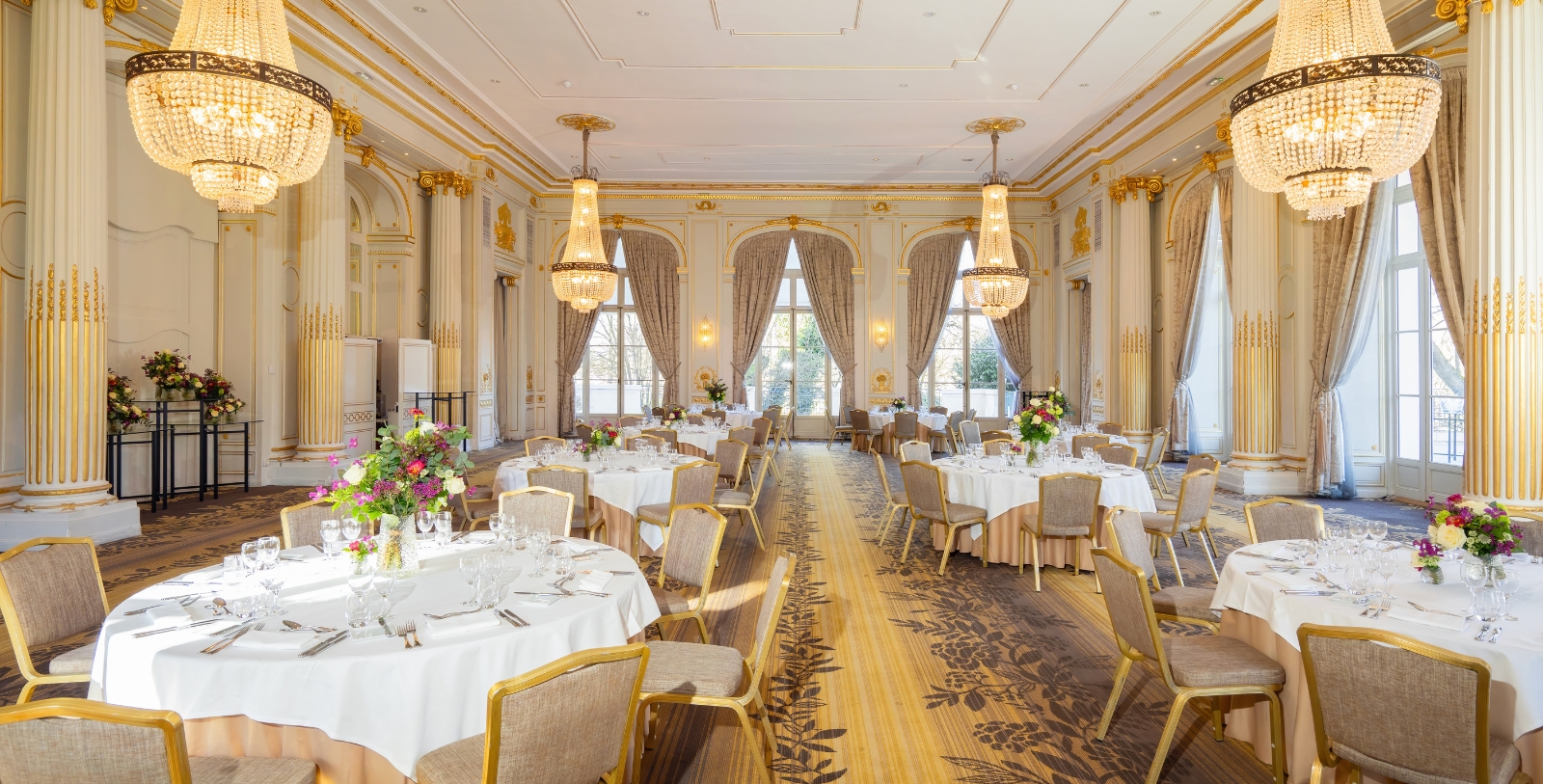 Image of the banquet area at Waldorf Astoria Versailles- Trianon Palace, 1910, a Member of Historic Hotels Worldwide in Versailles, France.