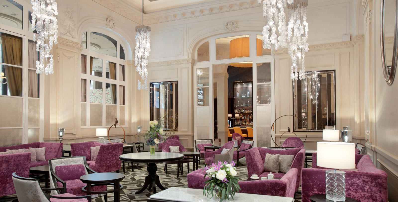 Image of Peacock Alley dining area at Waldorf Astoria Versailles- Trianon Palace, 1910, a Member of Historic Hotels Worldwide in Versailles, France.
