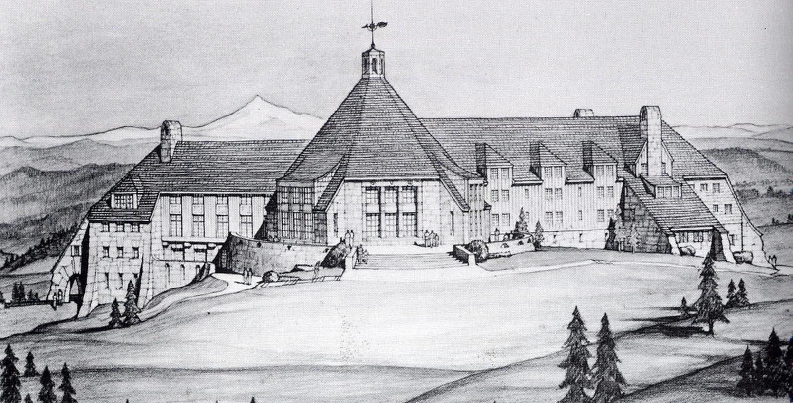 Historic image of hotel exterior Timberline Lodge, 1937, Member of Historic Hotels of America, in Timberline, Oregon, Discover
