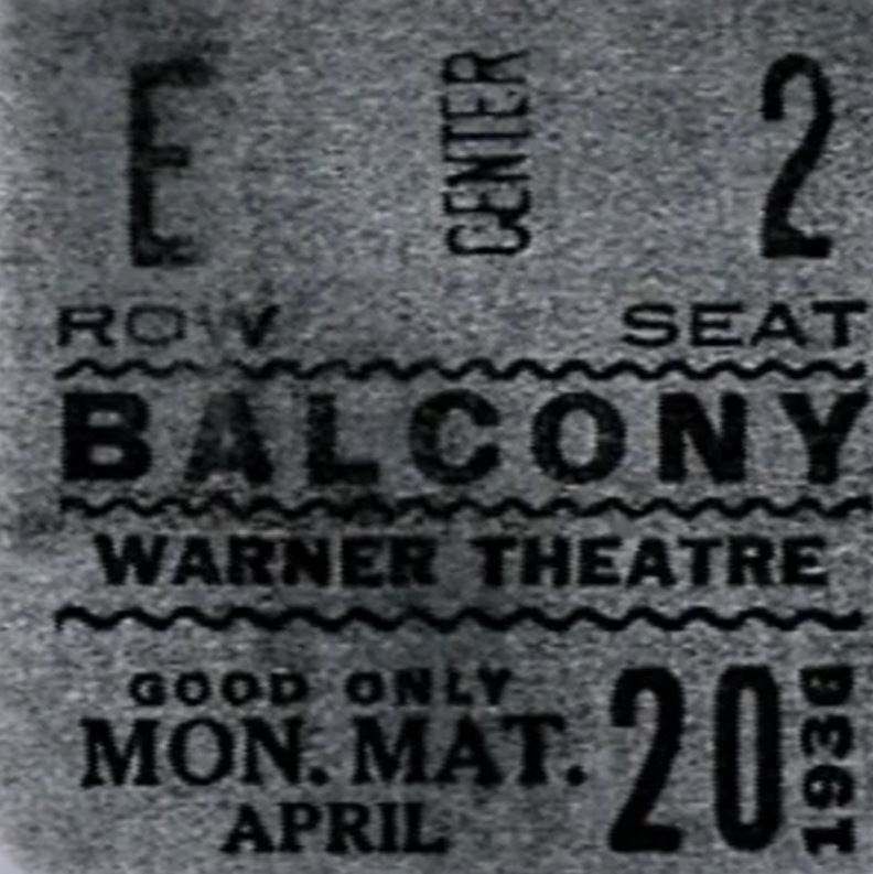 Historical Image of Theater Ticket, Hotel Warner, 1930, Member of Historic Hotels of America, in West Chester, Pennsylvania.