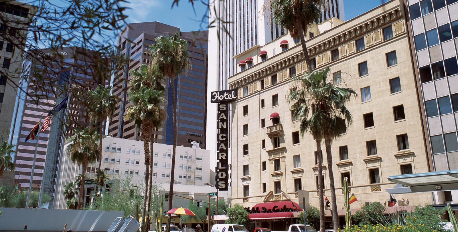 Image of Historic Exterior, Hotel San Carlos in Phoenix Arizona, 1928, Member of Historic Hotels of America, Discover