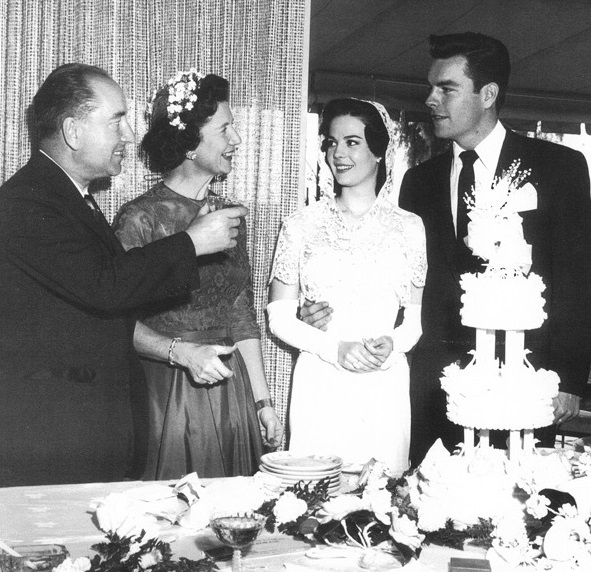 Historical Image of Natalie Wood and Robert Wagner's Wedding Reception (with Owners Bobby and Evelyn Foehl) at Hotel Valley Ho, 1956, Member of Historic Hotels of America, in Scottsdale, Arizona.