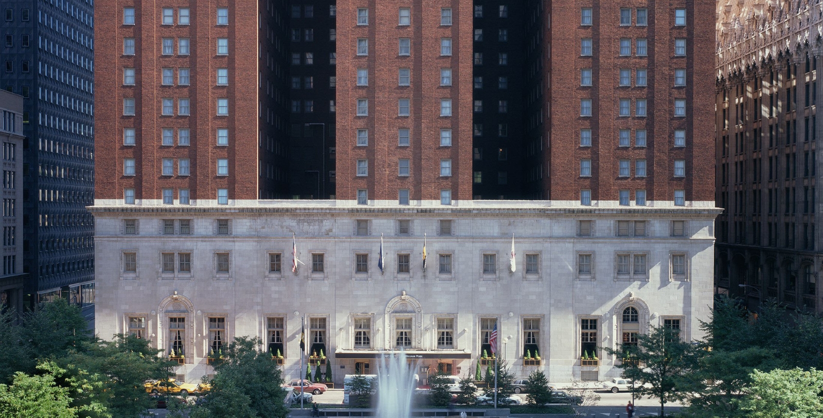 Image of Exterior & Fountain, Omni William Penn, Pennsylvania, 1916, Member of Historic Hotels of America, Overview