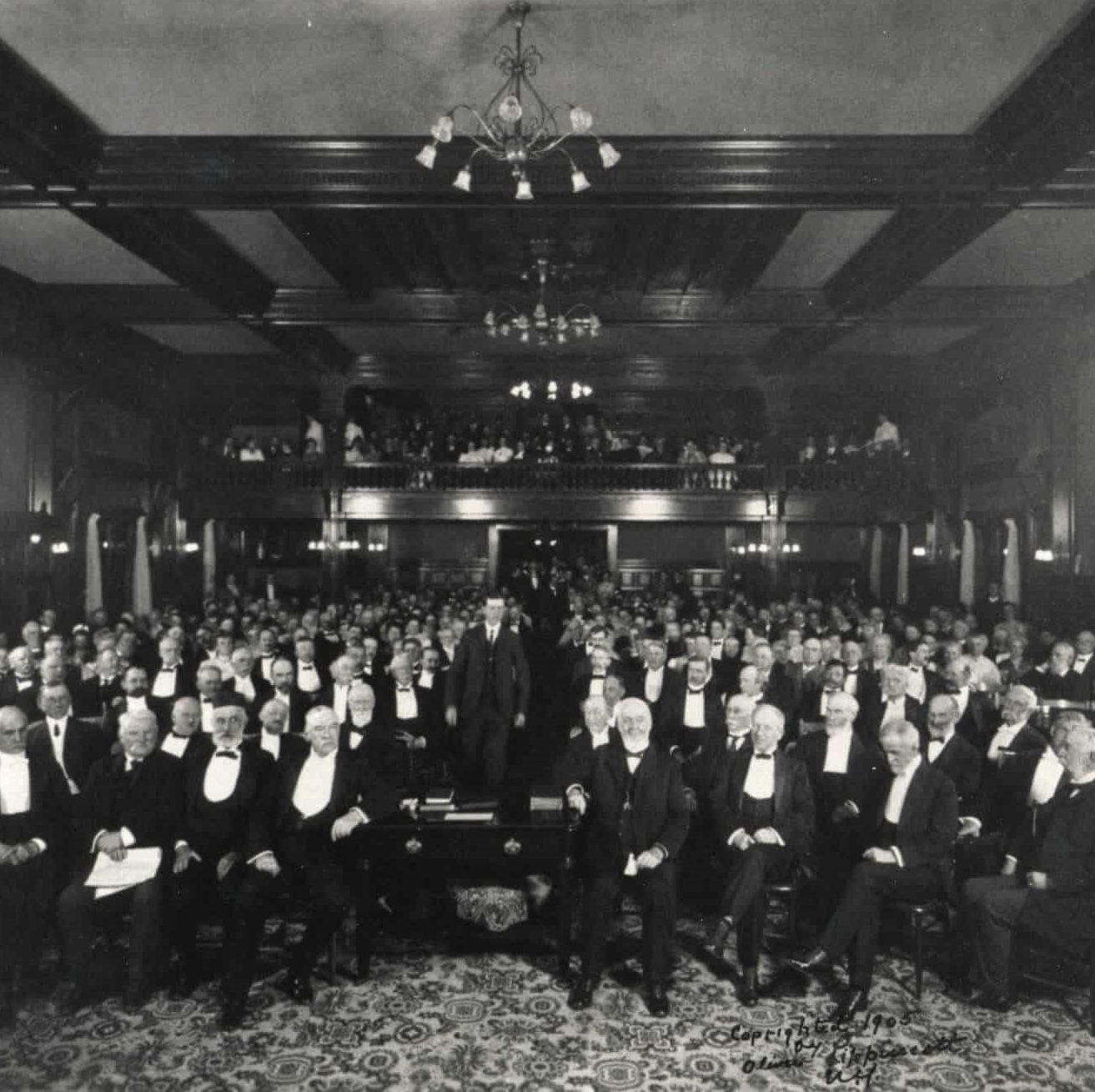 Historical Image of International Arbitration Conference Circa 1905, Historical Image of Exterior and Gardens Circa 1901, Mohonk Mountain House, 1869, Member of Historic Hotels of America, in New Paltz, New York.