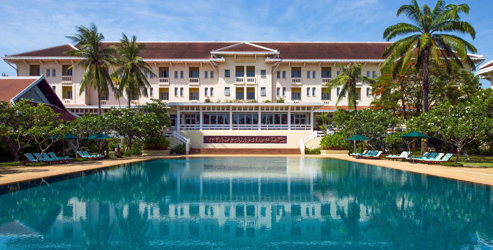 Image of Aerial Exterior View of Hotel Raffles Grand Hotel D'Angkor, 1932, Member of Historic Hotels Worldwide, in Siem Reap, Cambodia, Discover