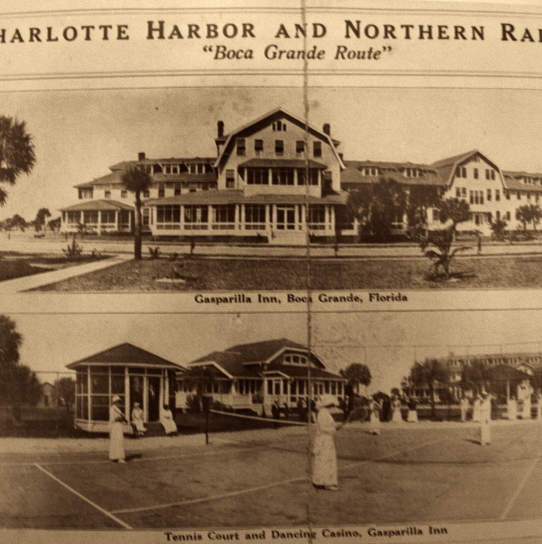Historical Image of Exterior in Article on Boca Grande Route, The Gasparilla Inn & Club, 1913, Member of Historic Hotels of America, in Boca Grande, Florida.