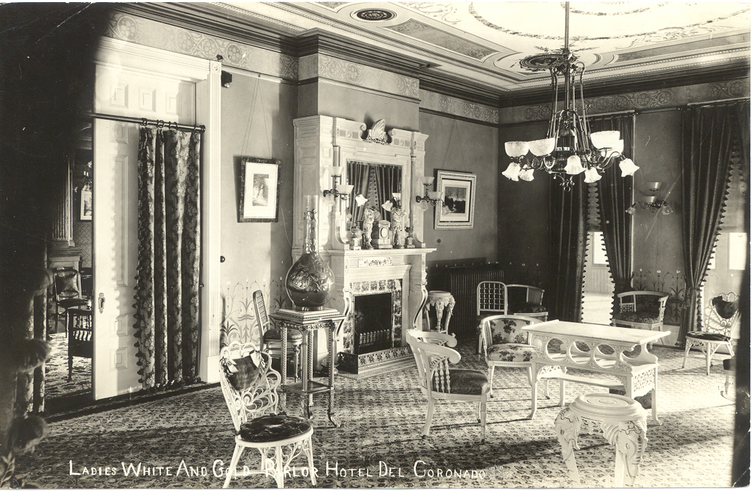 Historical Image of Parlor, Hotel del Coronado, 1888, Member of Historic Hotels of America, in Coronado, California.