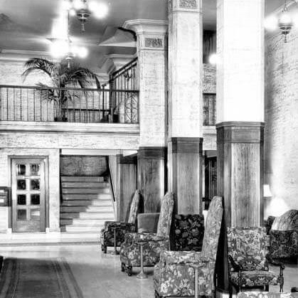 Historical Image of Lobby, Sofia Hotel, 1926, Member of Historic Hotels of America, in San Diego, California.