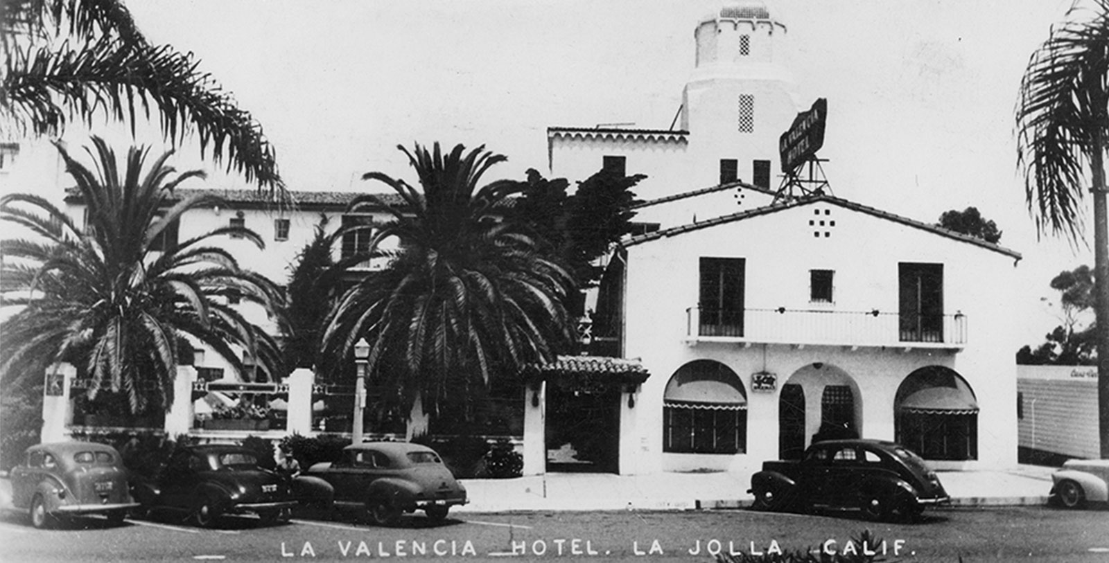 Historical Image of Exterior Aerial View, La Valencia Hotel, 1926, Member of Historic Hotels of America, in La Jolla, California.
