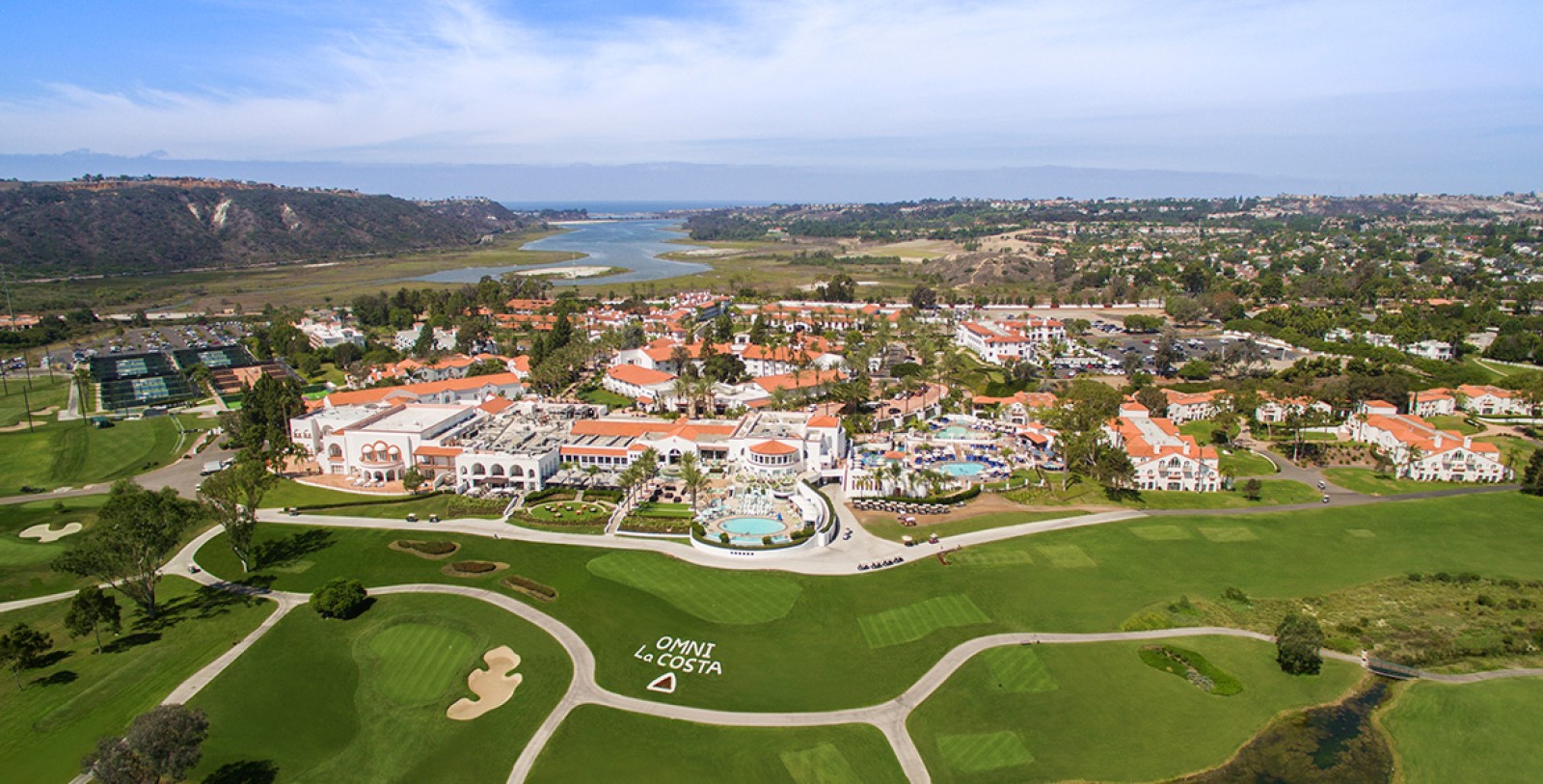Image of Golf Links Aerial View, Omni La Costa Resort, 1965, Member of Historic Hotels of America, in Carlsbad, California.