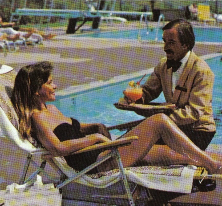 Historical Image of Poolside Service Circa 1970, Omni La Costa Resort, 1965, Member of Historic Hotels of America, in Carlsbad, California.