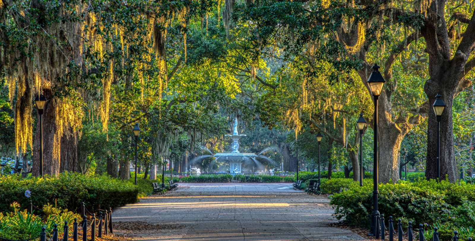 Explore Forsyth Park and enjoy the scenic beauty of Savannah's historic district.