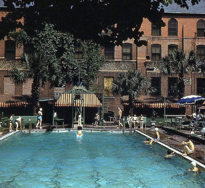 Historical Image of the Exterior Pool, The DeSoto, 1890, Member of Historic Hotels of America, in Savannah, Georgia.