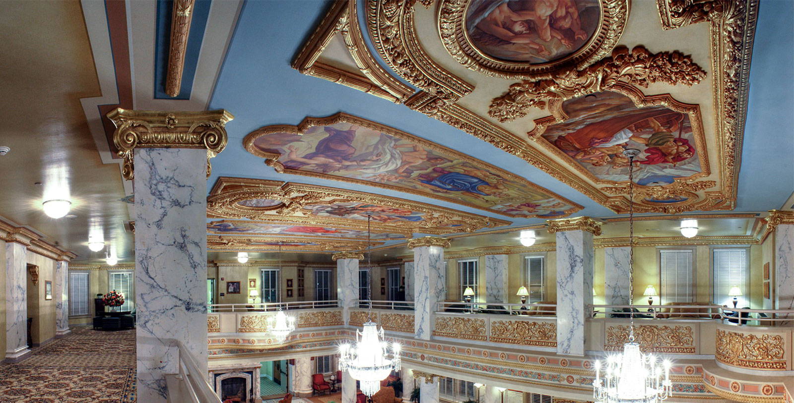 Discover the gold-leaf trim of the French Lick Springs Hotel.