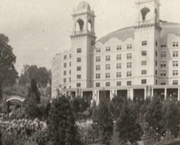Historical Image of Exterior, West Baden Springs Hotel, 1902, Member of Historic Hotels of America, in West Baden, Indiana.