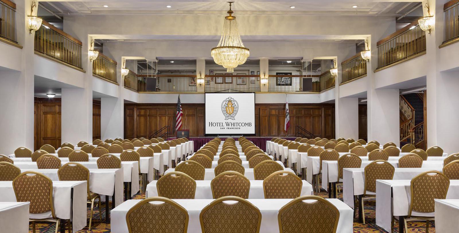 Image of Whitcomb Ballroom Classroom Style, Hotel Whitcomb in San Francisco, California, 1916, Member of Historic Hotels of America, Experience