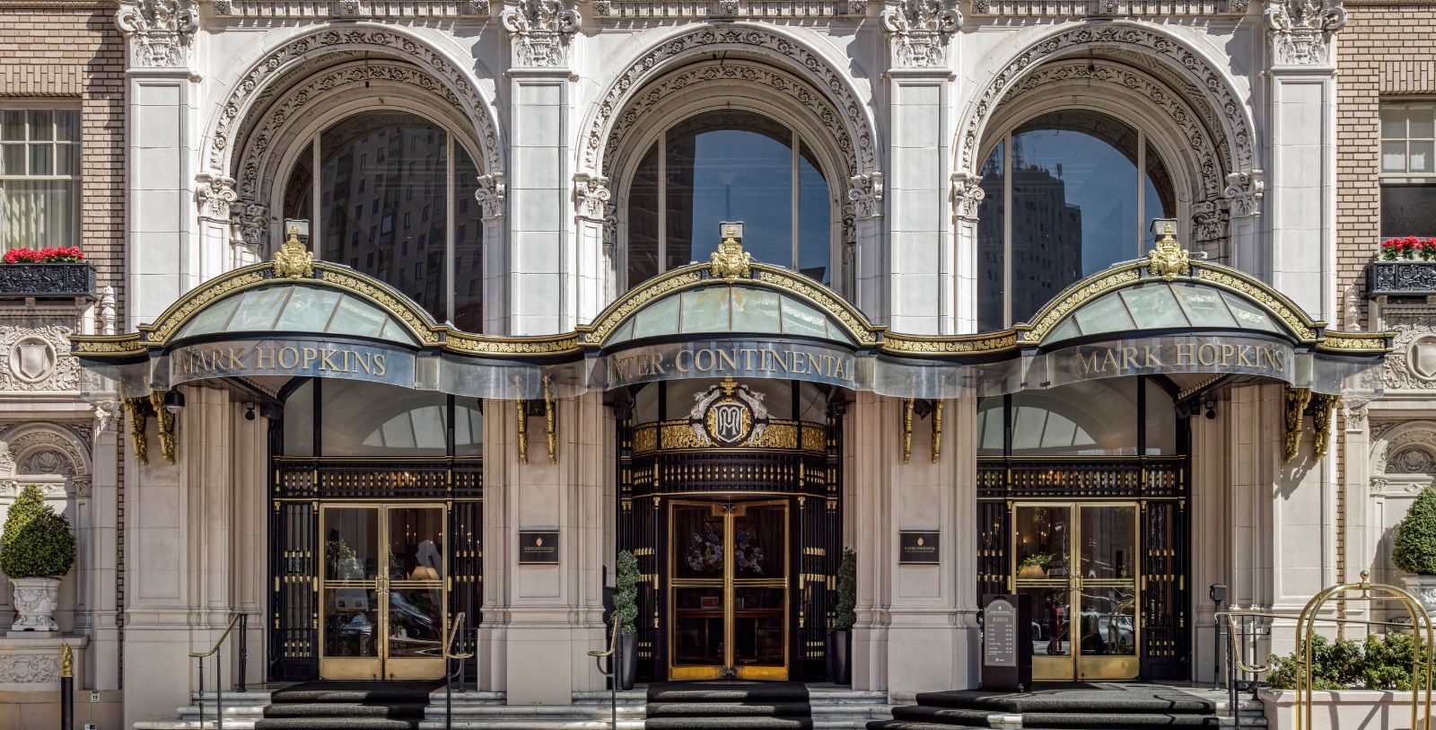 Image of Hotel Exterior at Night, InterContinental Mark Hopkins Hotel in San Francisco, California, 1926, Member of Historic Hotels of America, Hot Deals