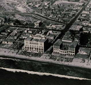 Historical Image of Exterior Aerial View, Hotel Casa del Mar, 1926, Member of Historic Hotels of America, in Santa Monica, California.