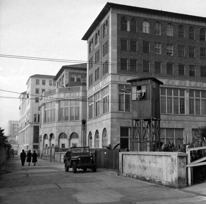 Historical Image of Exterior While in Use as a U.S. Navy Recreation Center, Hotel Casa del Mar, 1926, Member of Historic Hotels of America, in Santa Monica, California.
