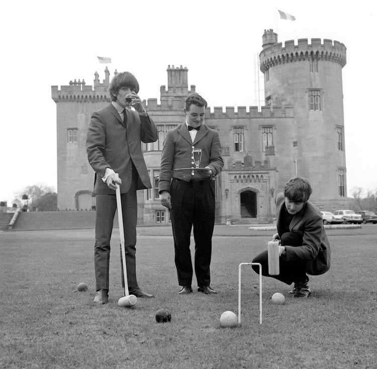 Historical Image of The Beatles Playing Croquet, Dromoland Castle Hotel, 1014, Member of Historic Hotels Worldwide, in County Clare, Ireland.