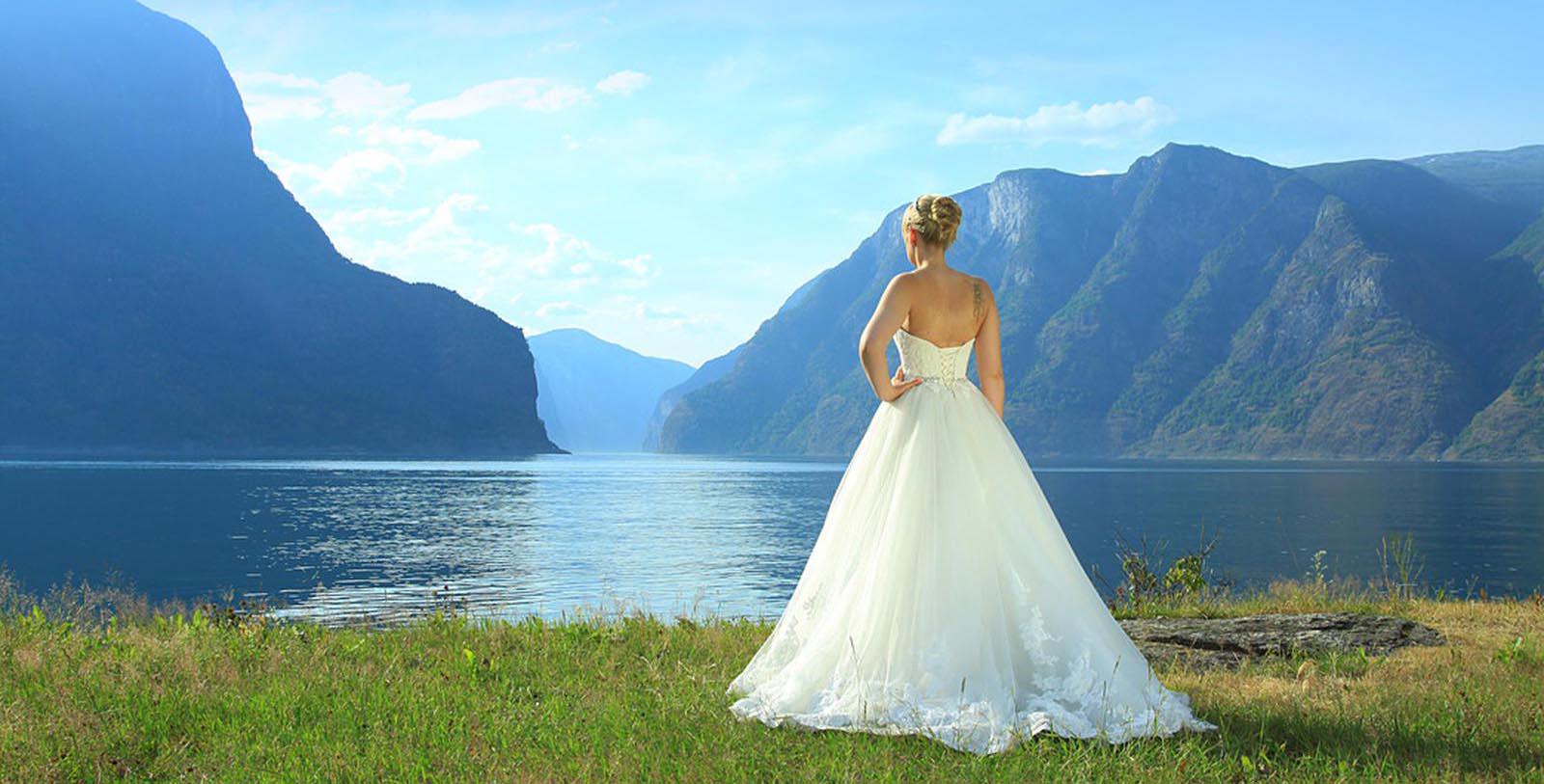 Image of Bride in front of Mountains, Fretheim Hotel, Flam, Norway, 1870, Member of Historic Hotels Worldwide, Experience