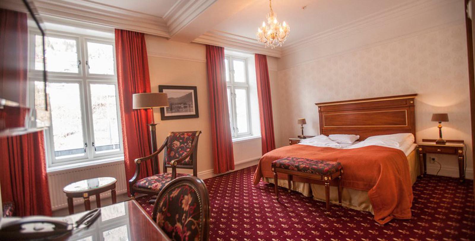 Image of Hotel Exterior and Guestroom Interior Fleischer's Hotel, 1864, Member of Historic Hotels Worldwide, in Voss, Norway, Accommodations