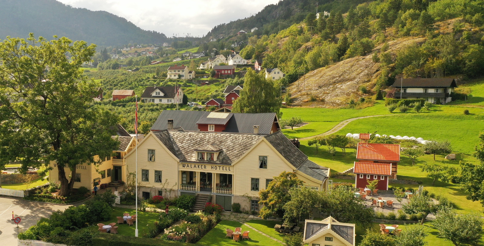 Image of aerial view of Walaker Hotell, 1640, Member of Historic Hotels Worldwide since 2023, in Solvorn, Norway