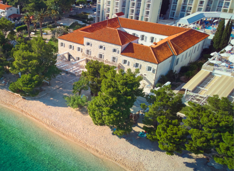 Image of exterior aerial view of Heritage Hotel Kaštelet, 1766, a Member of Historic Hotels Worldwide since 2024 in Tučepi, Croatia