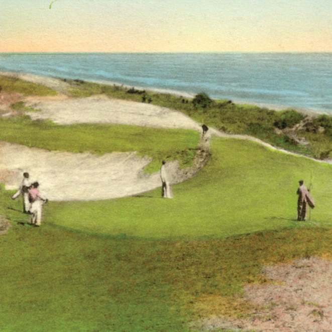 Historical Image of Golfers Playing at Jekyll Island Club Resort, 1886, Member of Historic Hotels of America, in Jekyll Island, Georgia.