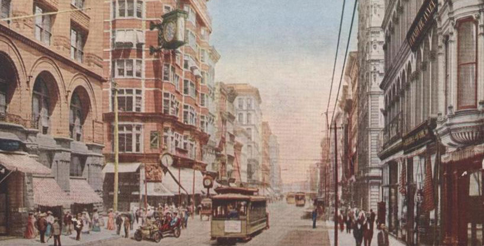Historical postcard depicting the intersection of Broadway and Olive streets, Hotel Indigo St. Louis Downtown, 1909, a member of Historic Hotels of America, St. Louis, Missouri