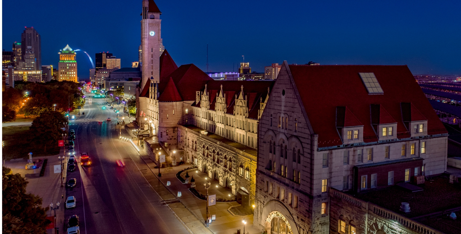 Image of Entrance with Fountain St. Louis Union Station Hotel, Curio Collection by Hilton, 1894, Member of Historic Hotels of America, in St. Louis Missouri, Overview