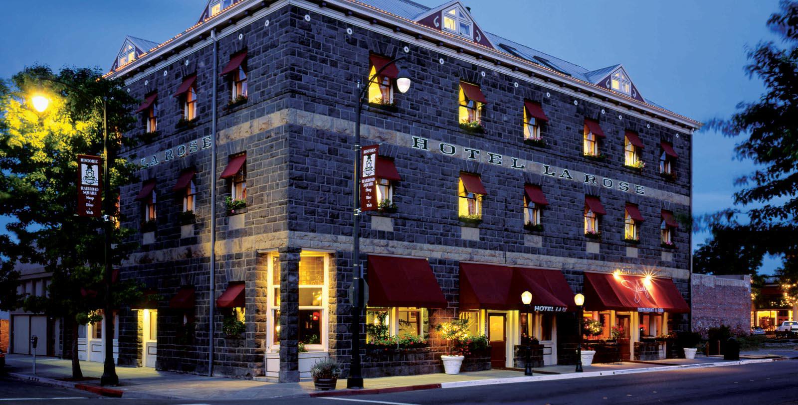 Discover the grand stone façade of the Hotel La Rose.