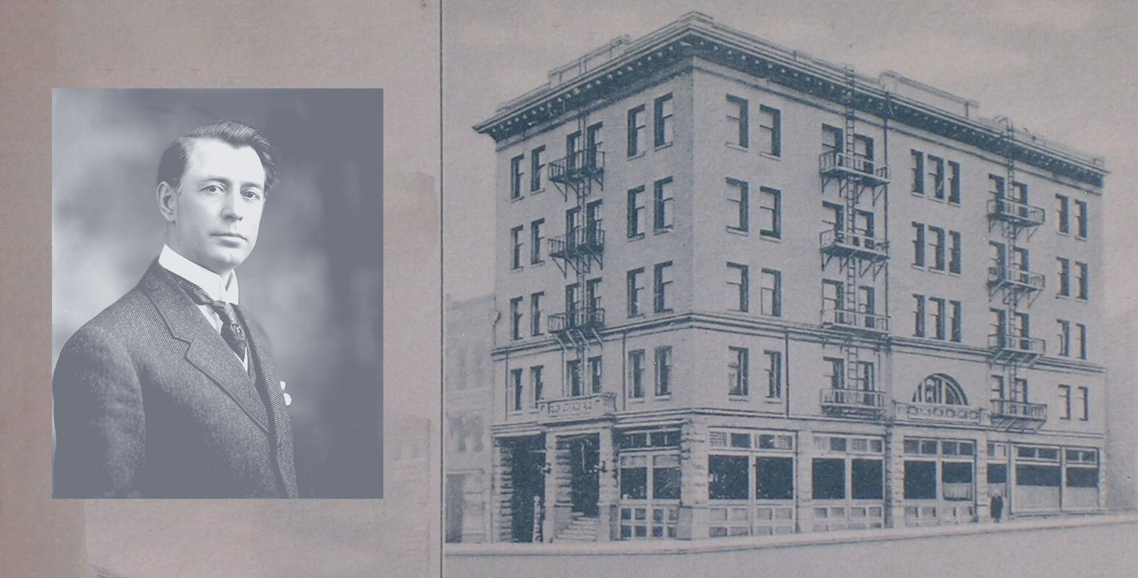 Key Pittman and Historic Exterior of Mizpah Hotel, 1907, Member of Historic Hotels of America, in Tonopah, Nevada, History Mystery
