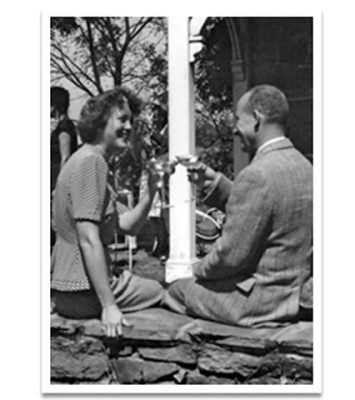 Julia and Paul Child on their wedding day at Woolverton Inn, circa 1940s