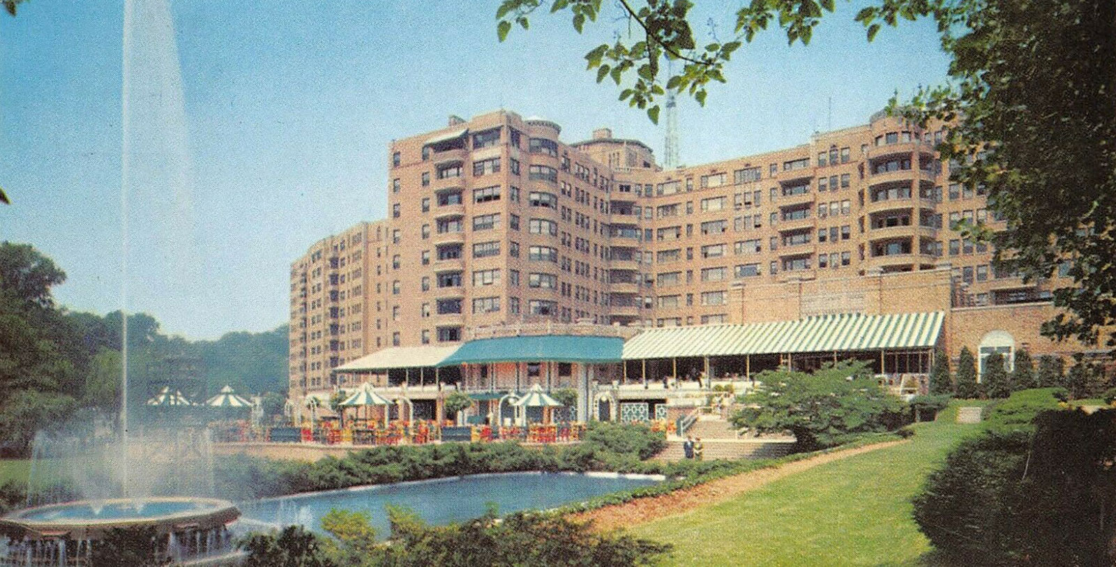 Historical Image of Vintage Postcard of Hotel Exterior and Rock Creek Park, Omni Shoreham Hotel, 1930, Member of Historic Hotels of America, in Washington, D.C.