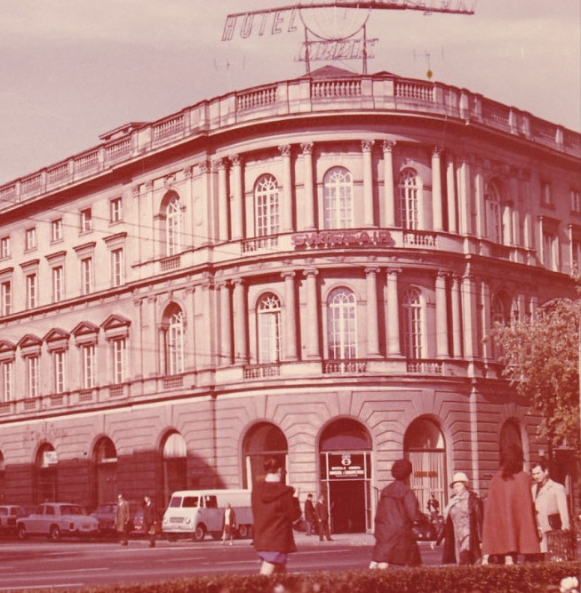 Historical Image of Postcard with Exterior Circa Mid-20th Century, Hotel Europejski Warsaw, 1857, Member of Historic Hotels Worldwide, in Warsaw, Poland.